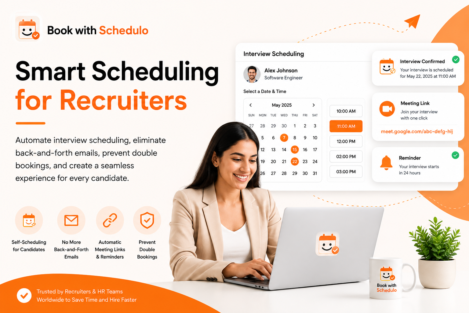 Recruiter using Book with Schedulo to automate interview scheduling with candidates