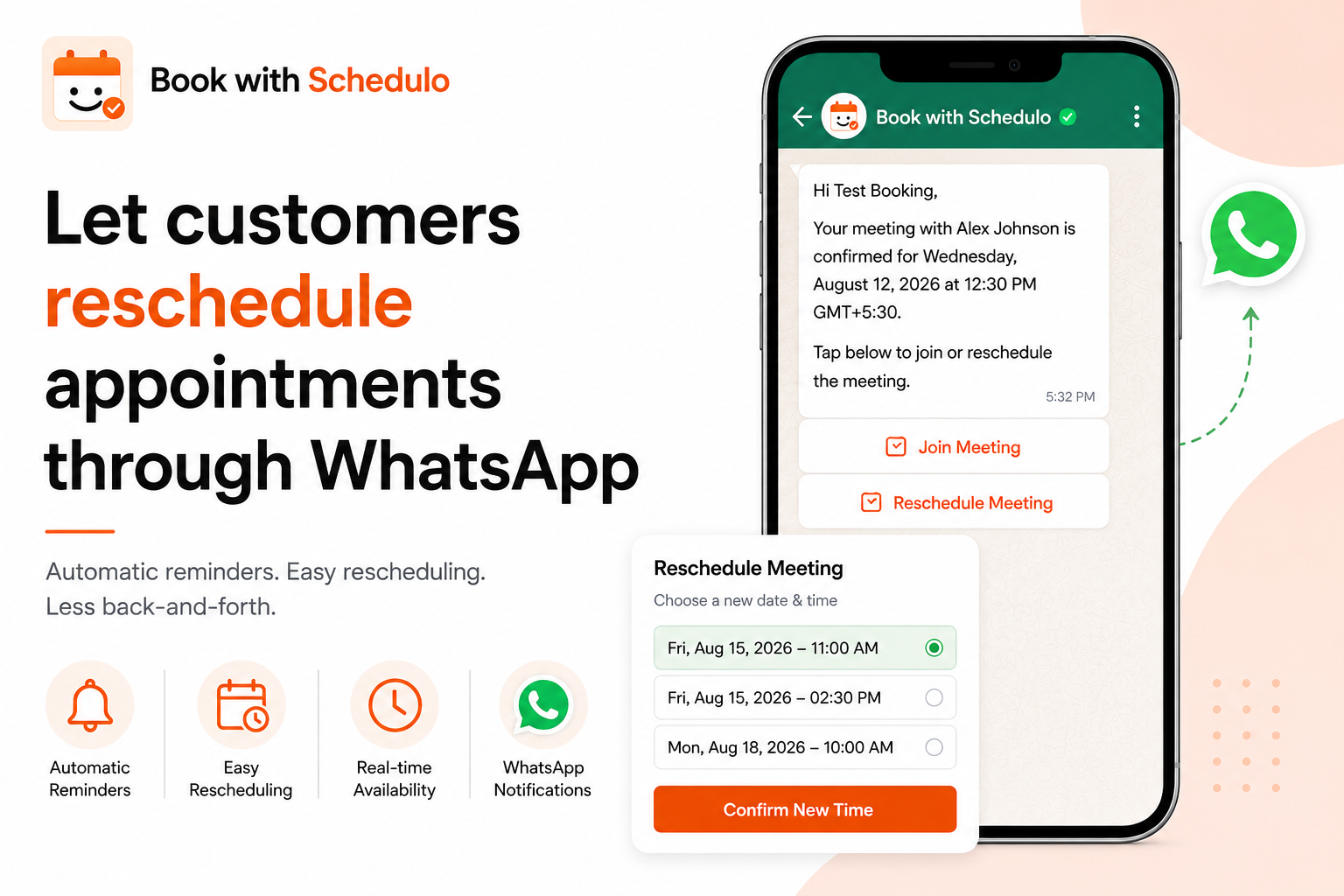 Book With Schedulo WhatsApp appointment reminder with rescheduling option for customers