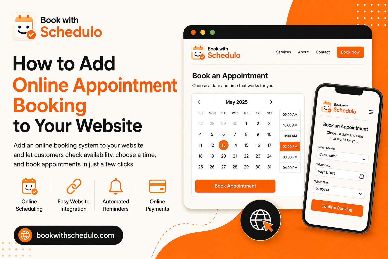 Online appointment booking website with calendar and scheduling interface
